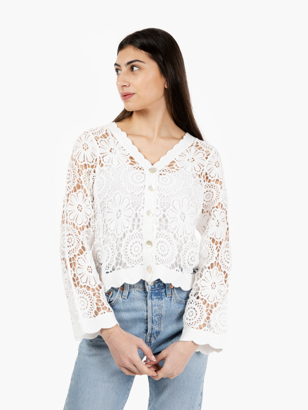 White crochet lace cardigan