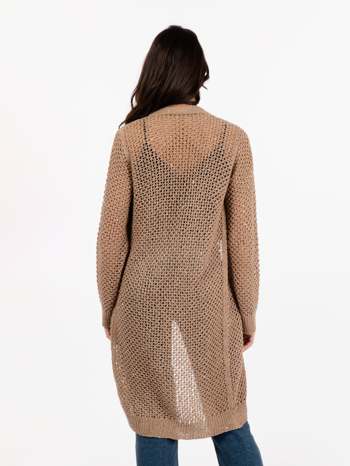 Beige open long cardigan