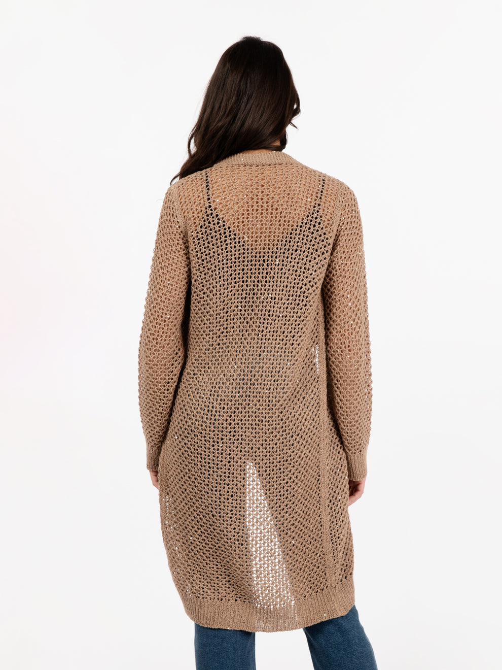 Beige open long cardigan