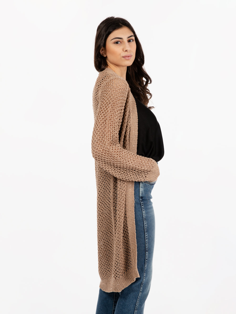 Beige open long cardigan