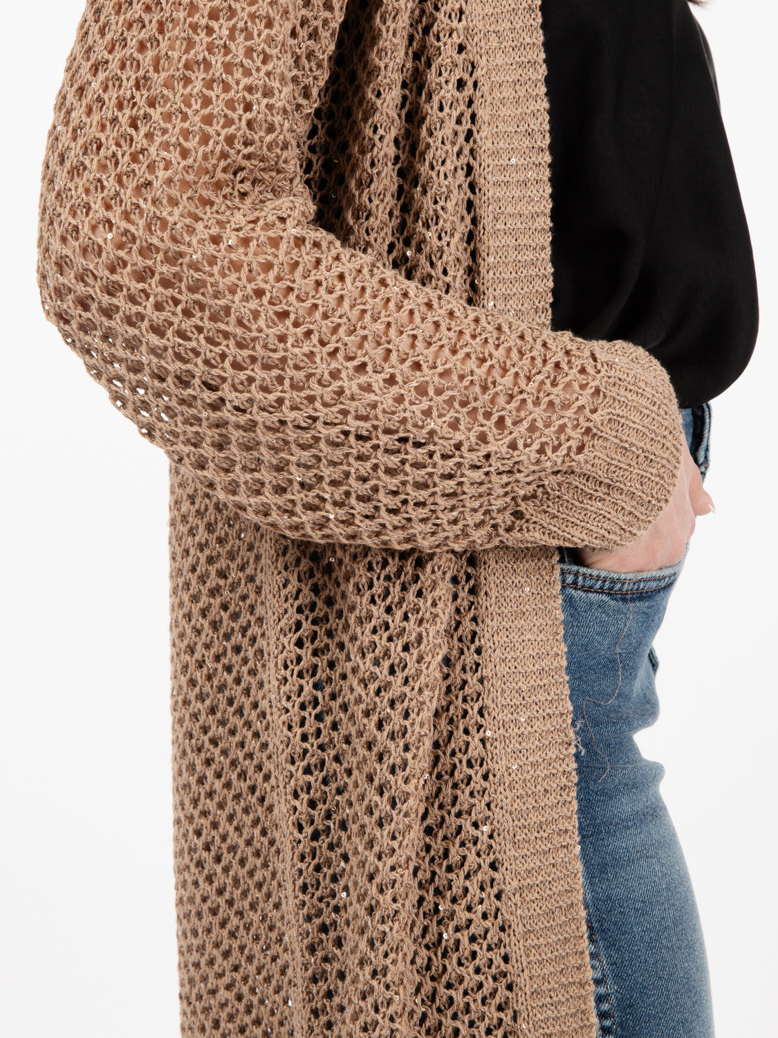 Beige open long cardigan