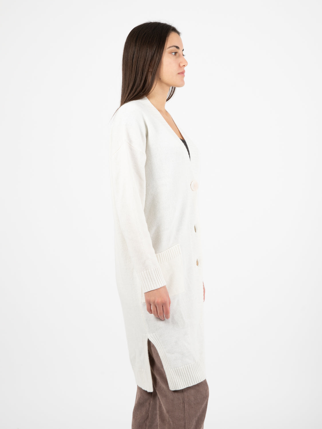 Long white buttoned cardigan
