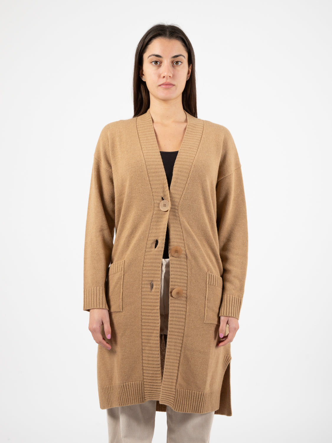 Long cardigan with beaver buttons