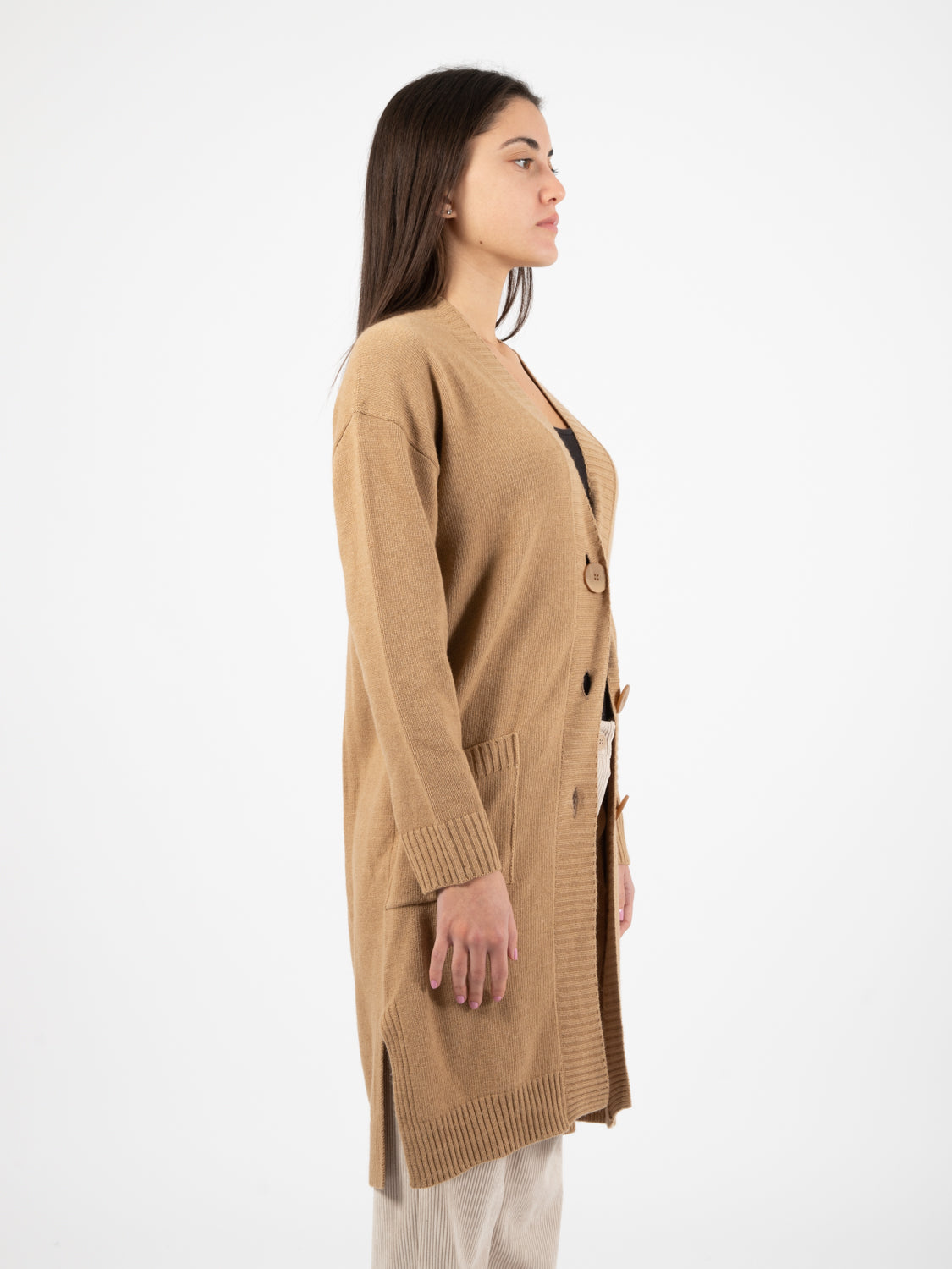 Long cardigan with beaver buttons