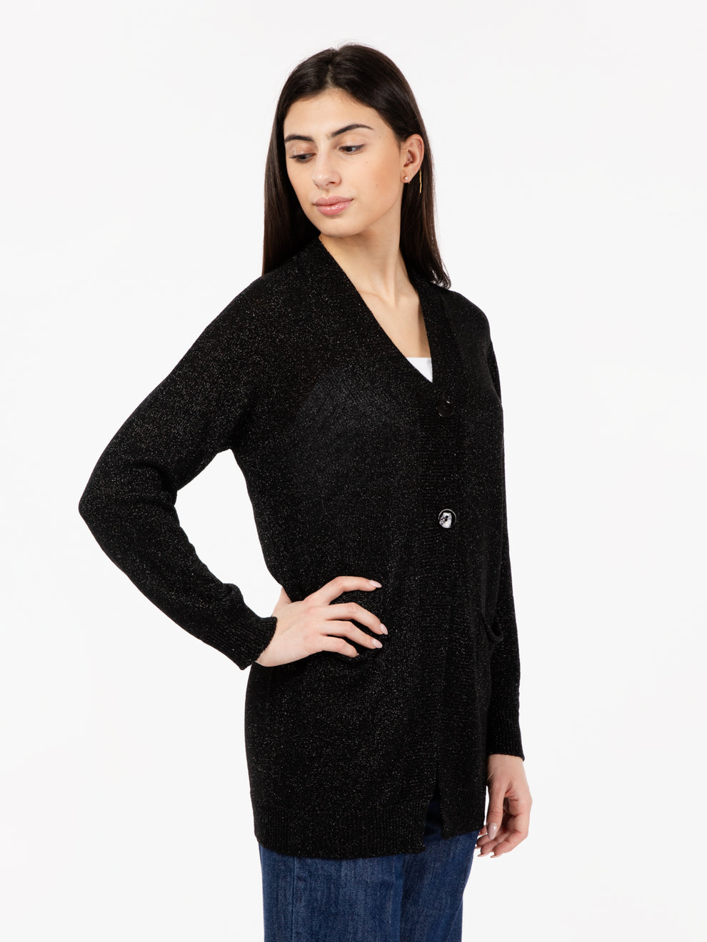 Long black lurex cardigan