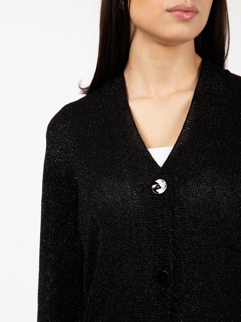 Long black lurex cardigan