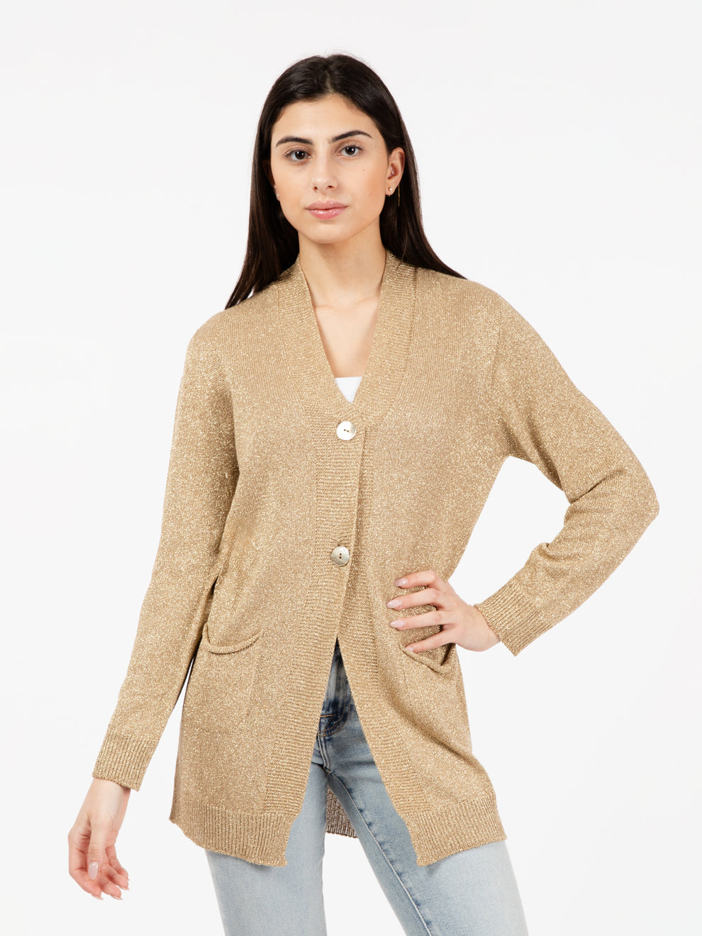 Long gold lurex cardigan