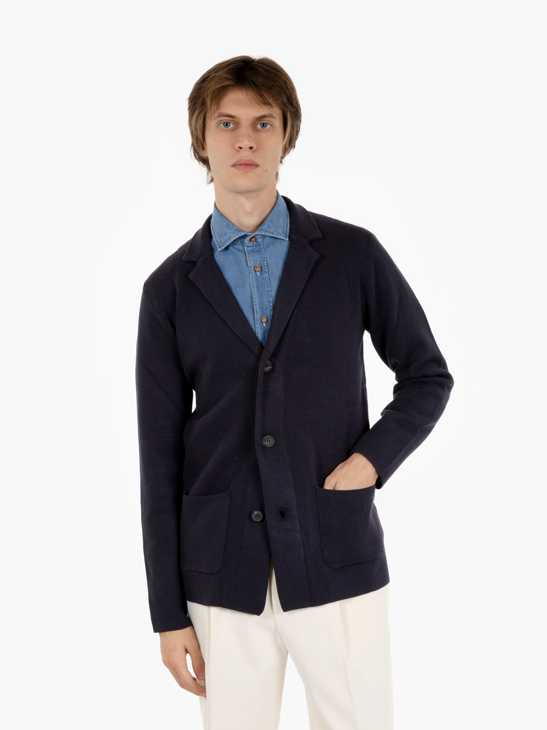 Stimm Blazer-style cardigan in navy knit