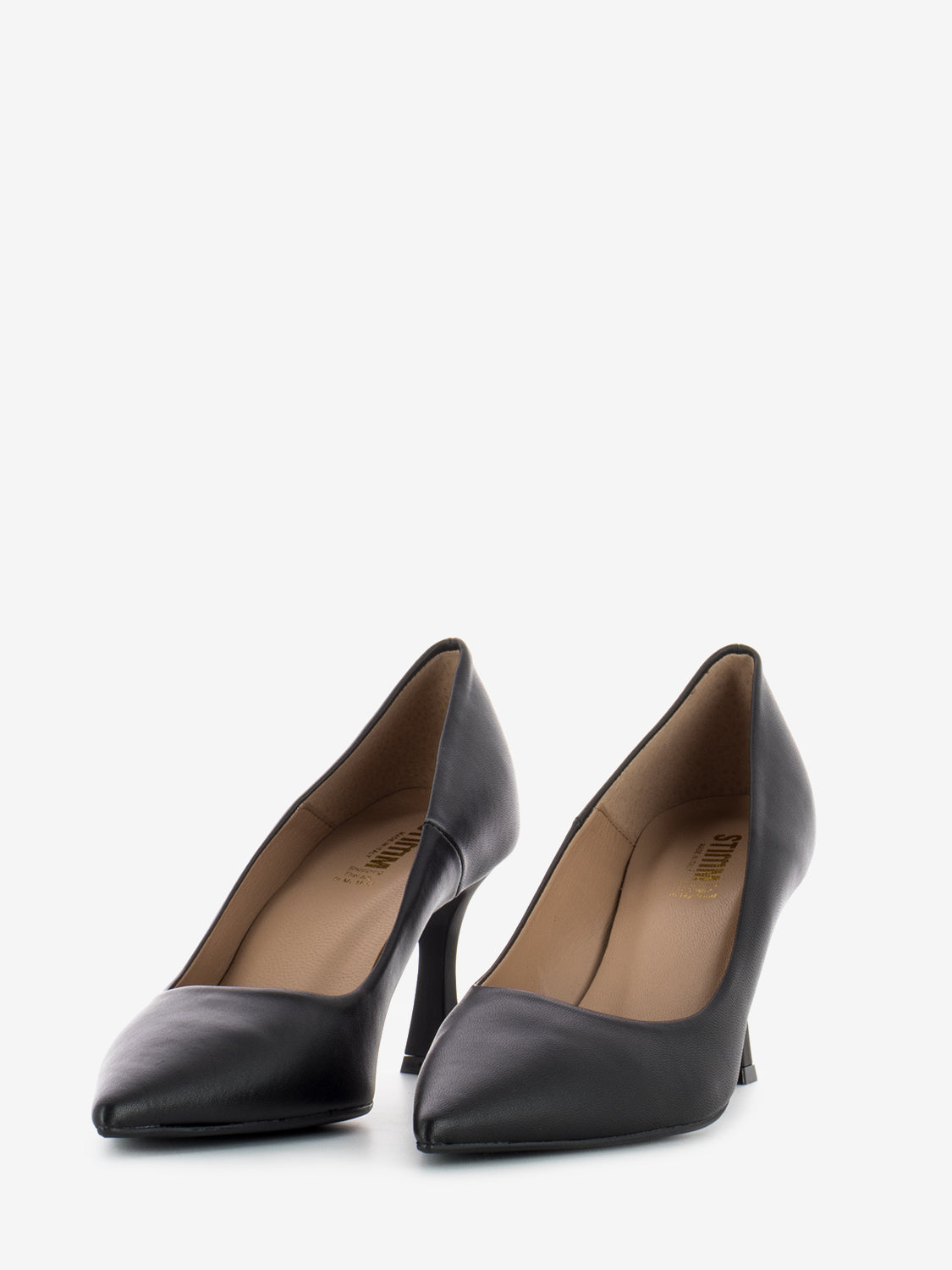 Black spool heel pumps
