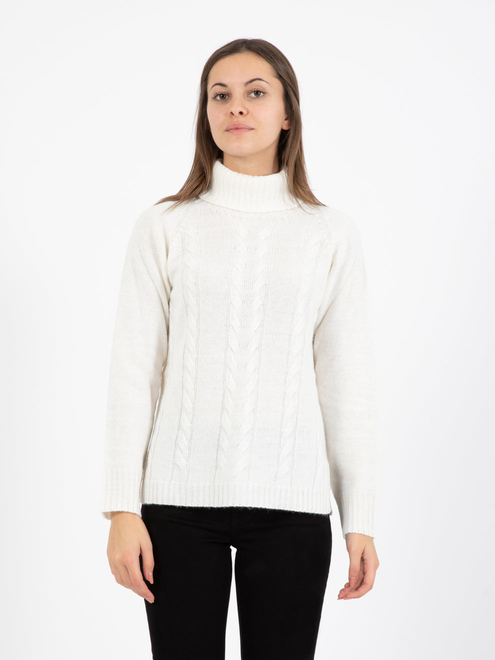 White braided turtleneck