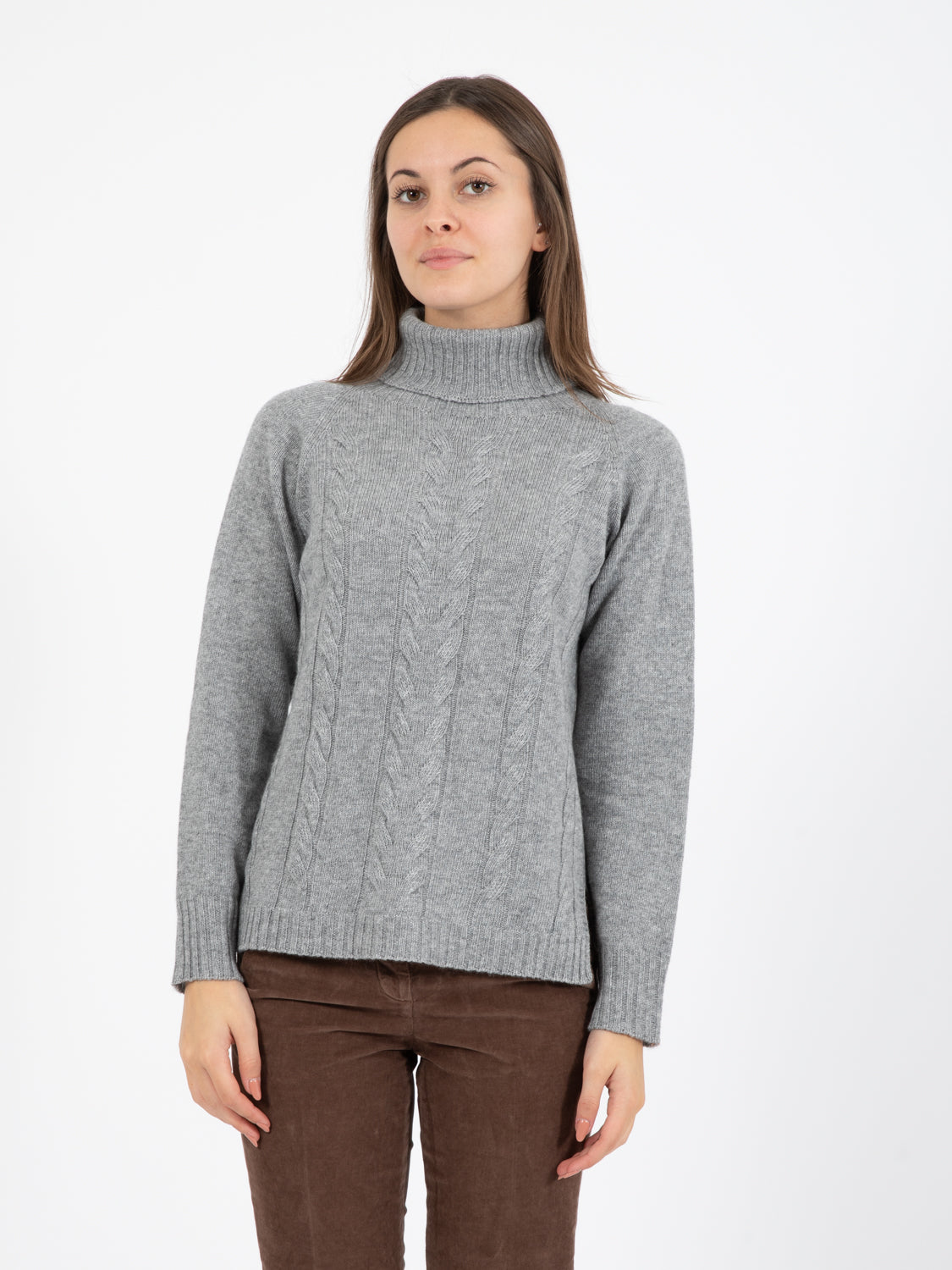 Grey turtleneck with braids