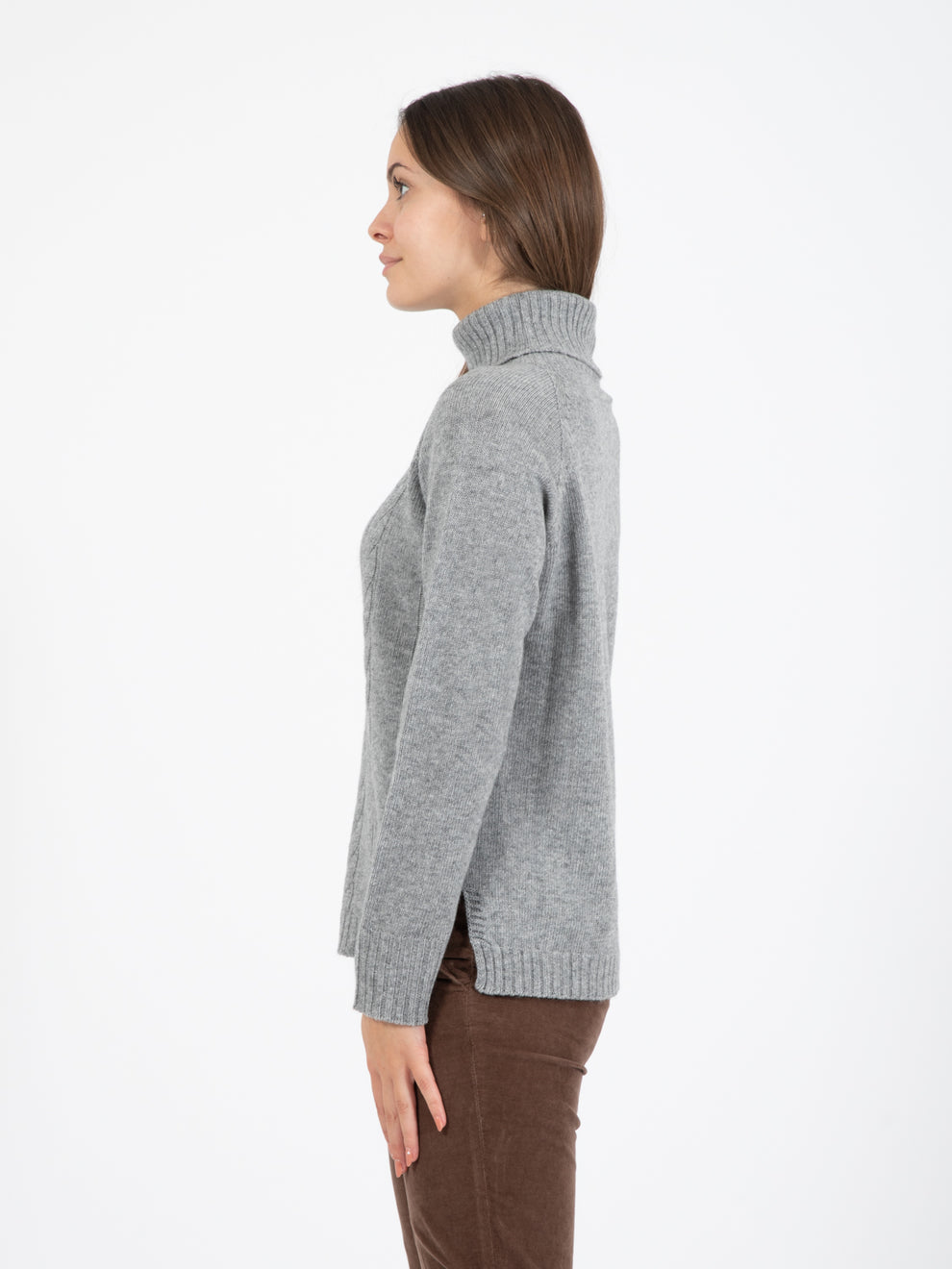 Grey turtleneck with braids