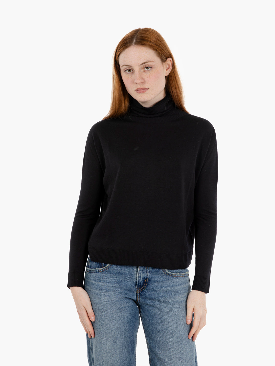 Black boxy wool turtleneck