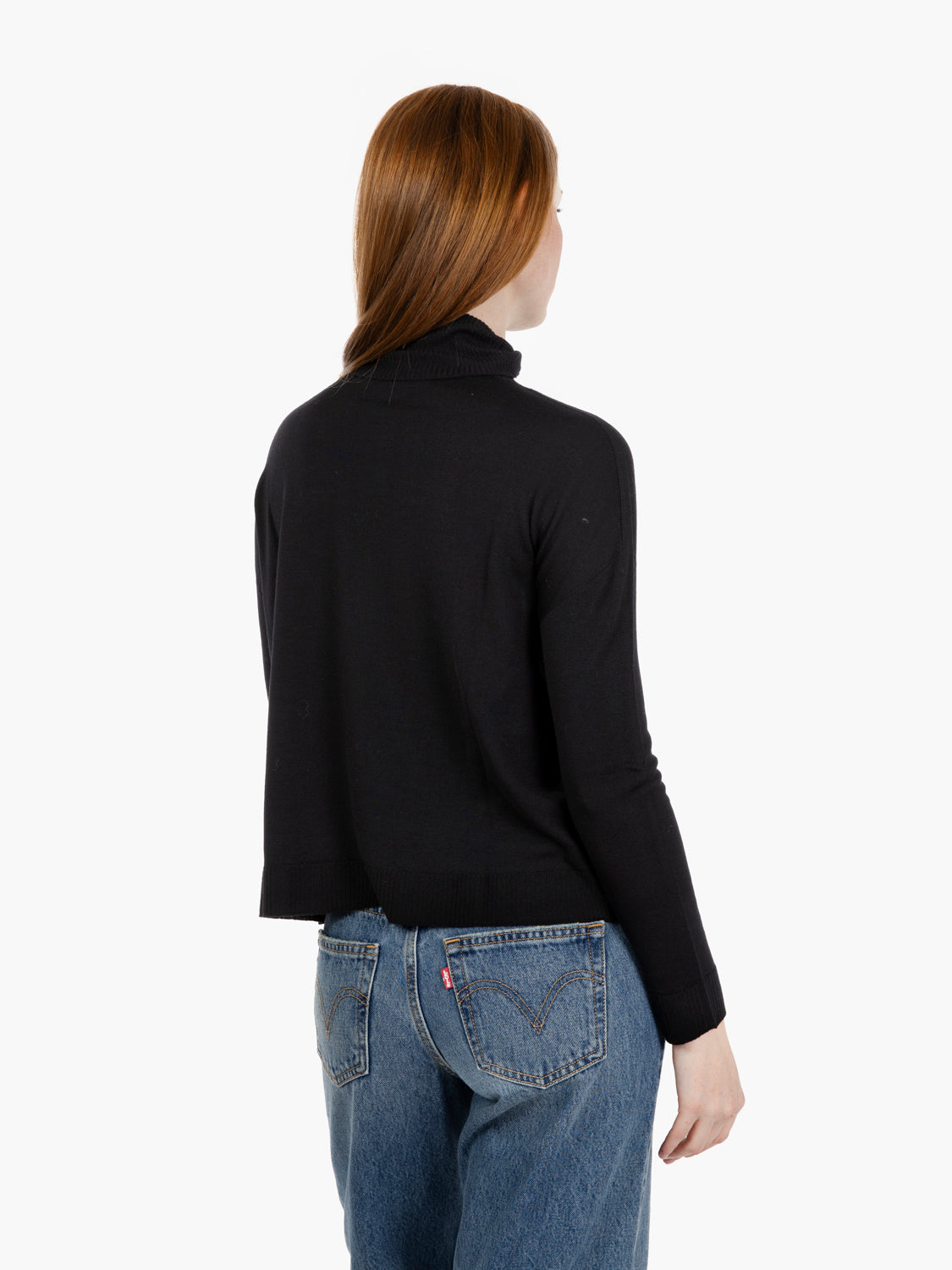 Black boxy wool turtleneck