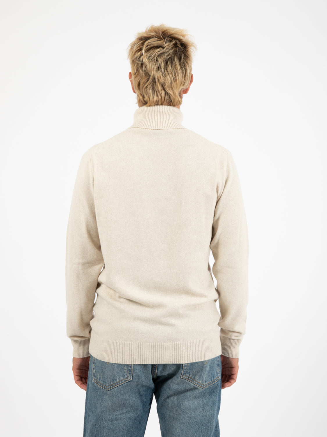 Beige merino wool and cashmere turtleneck
