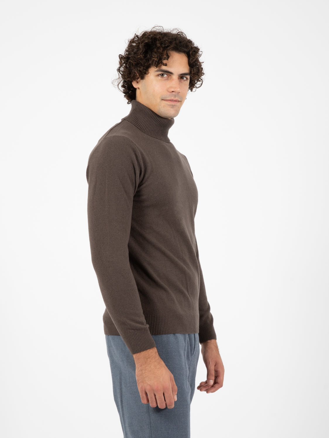 Turtleneck in merino wool and lichen cashmere