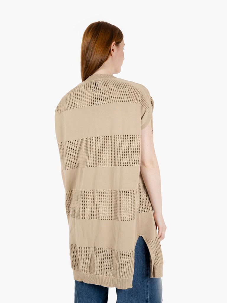 STIMM - Cardigan in maglia con lavorazione traforata beige