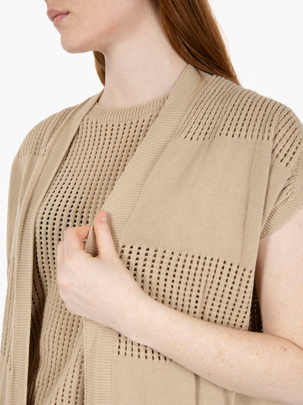 Beige openwork knitted cardigan