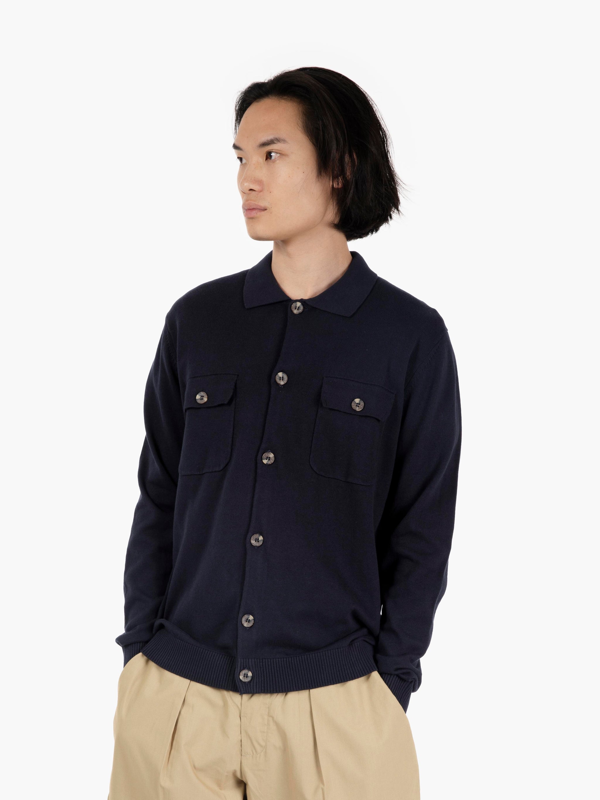 Giacca camicia in maglia navy