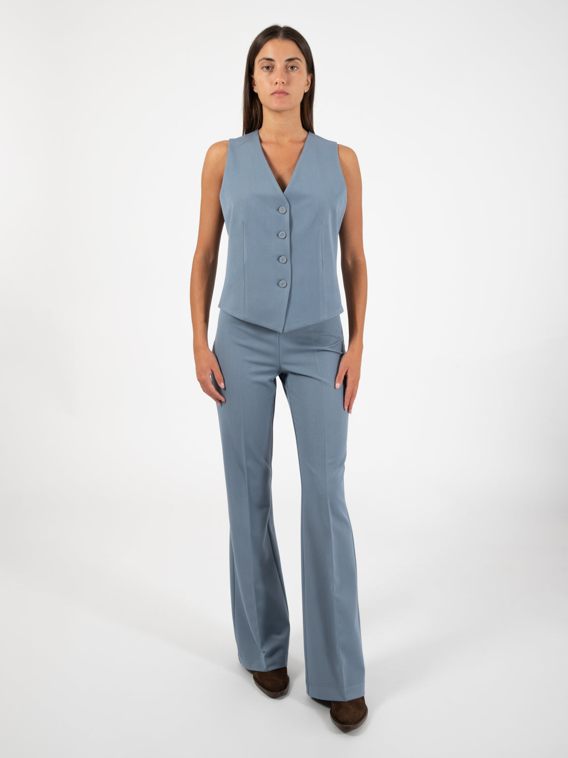 Gilet ampio flanella azzurro polvere