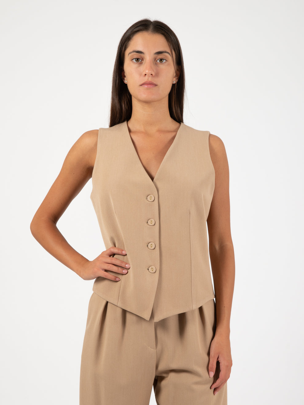 Gilet ampio flanella cammello