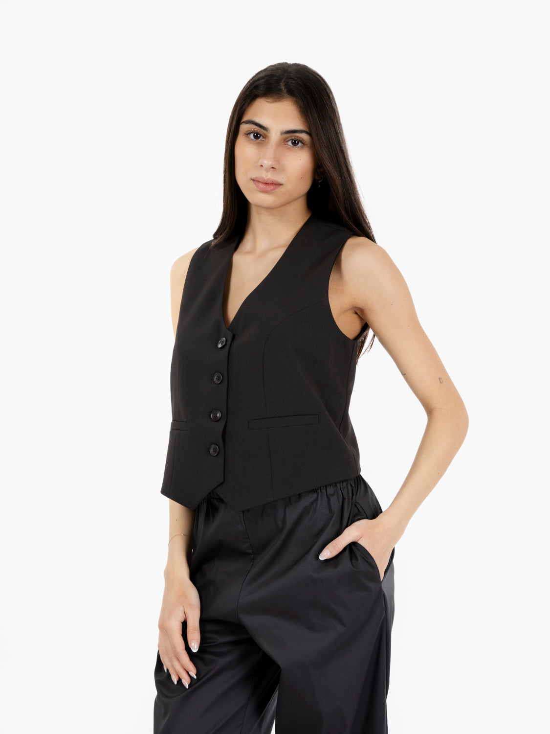 Gilet corto monopetto nero