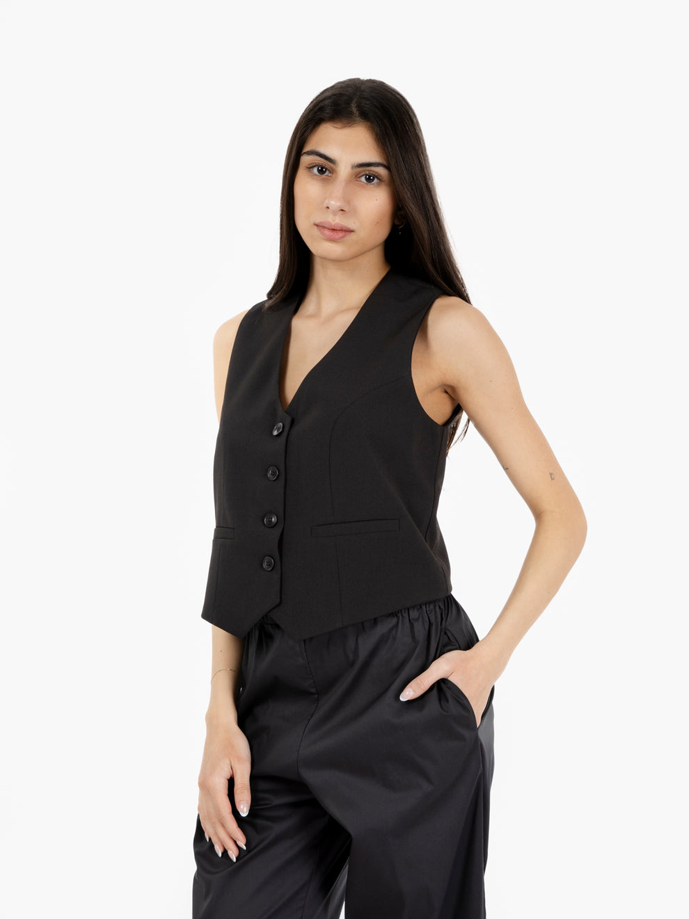 Gilet corto monopetto nero