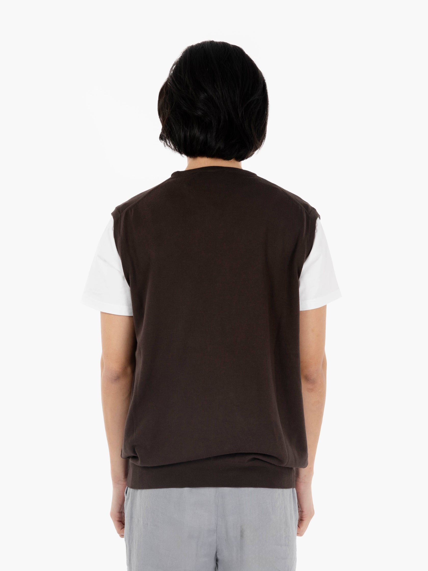 Gilet girocollo in cotone marrone