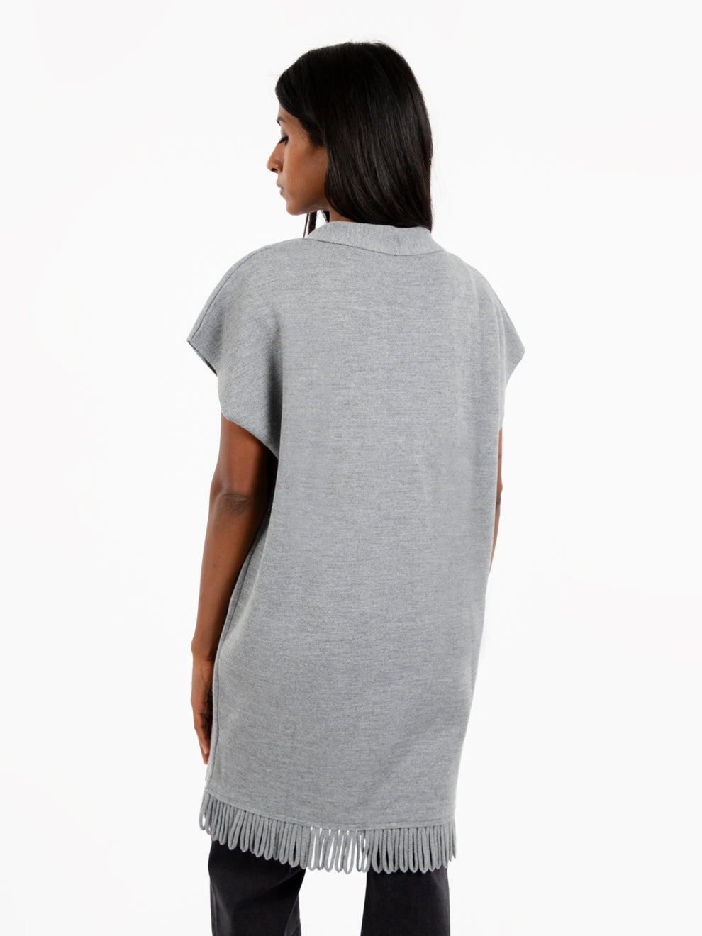 Gilet in maglia con frange grigio chiaro