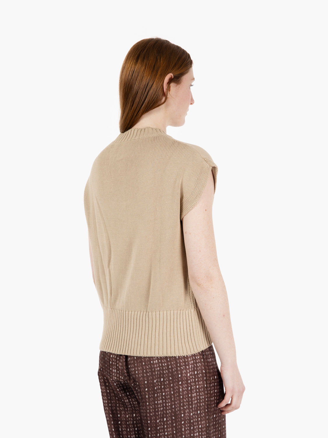 Beige V-Neck Knit Vest