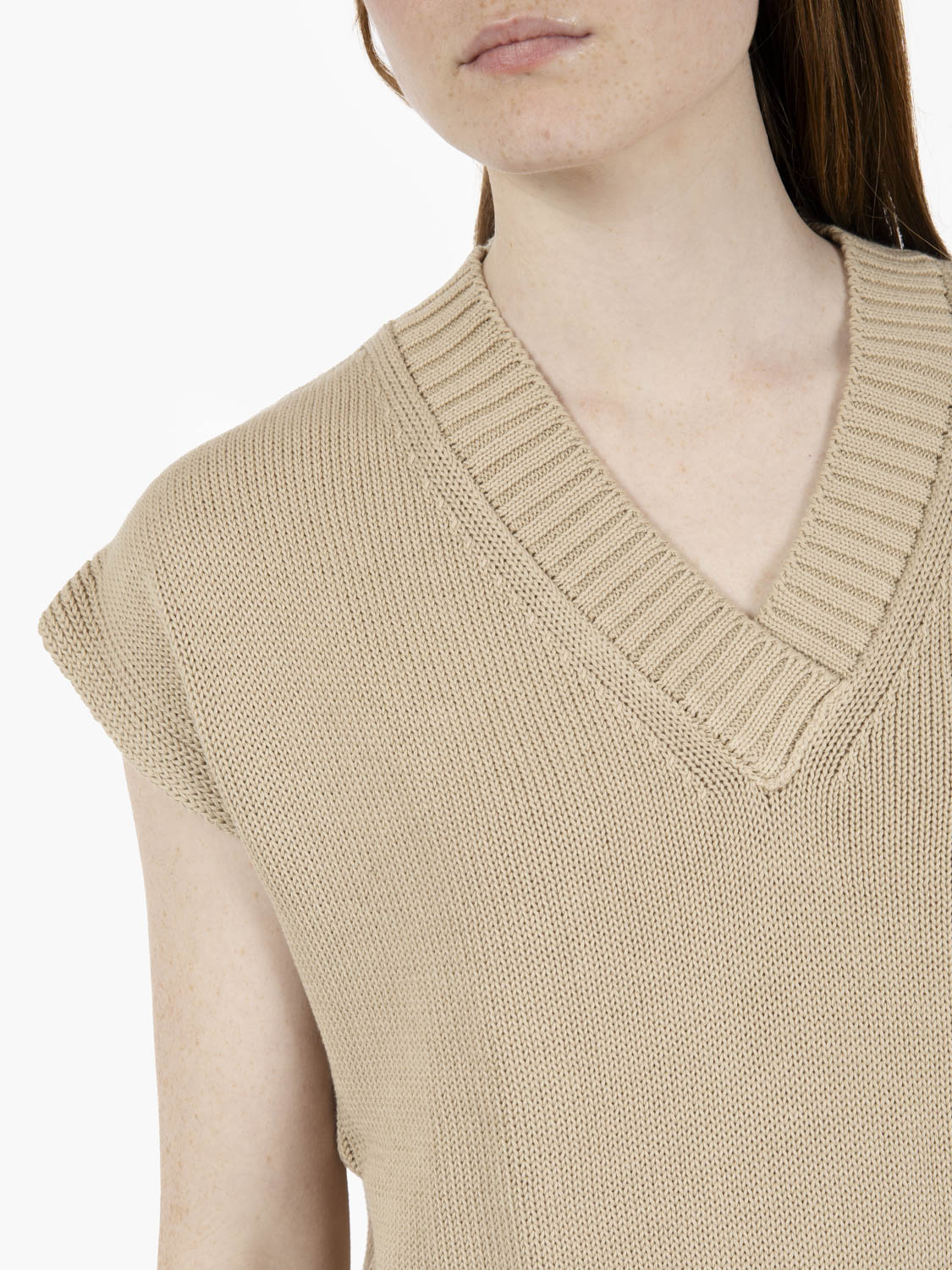 Beige V-Neck Knit Vest