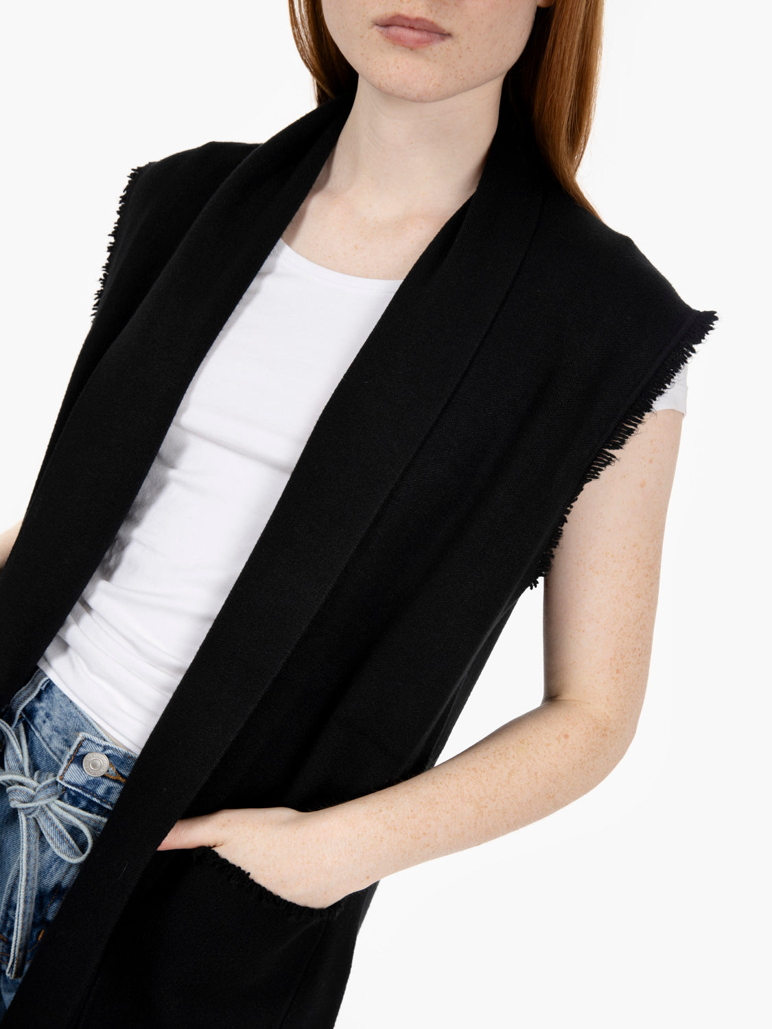 Gilet lungo con tasche nero