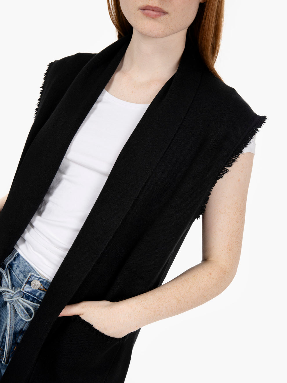 Gilet lungo con tasche nero