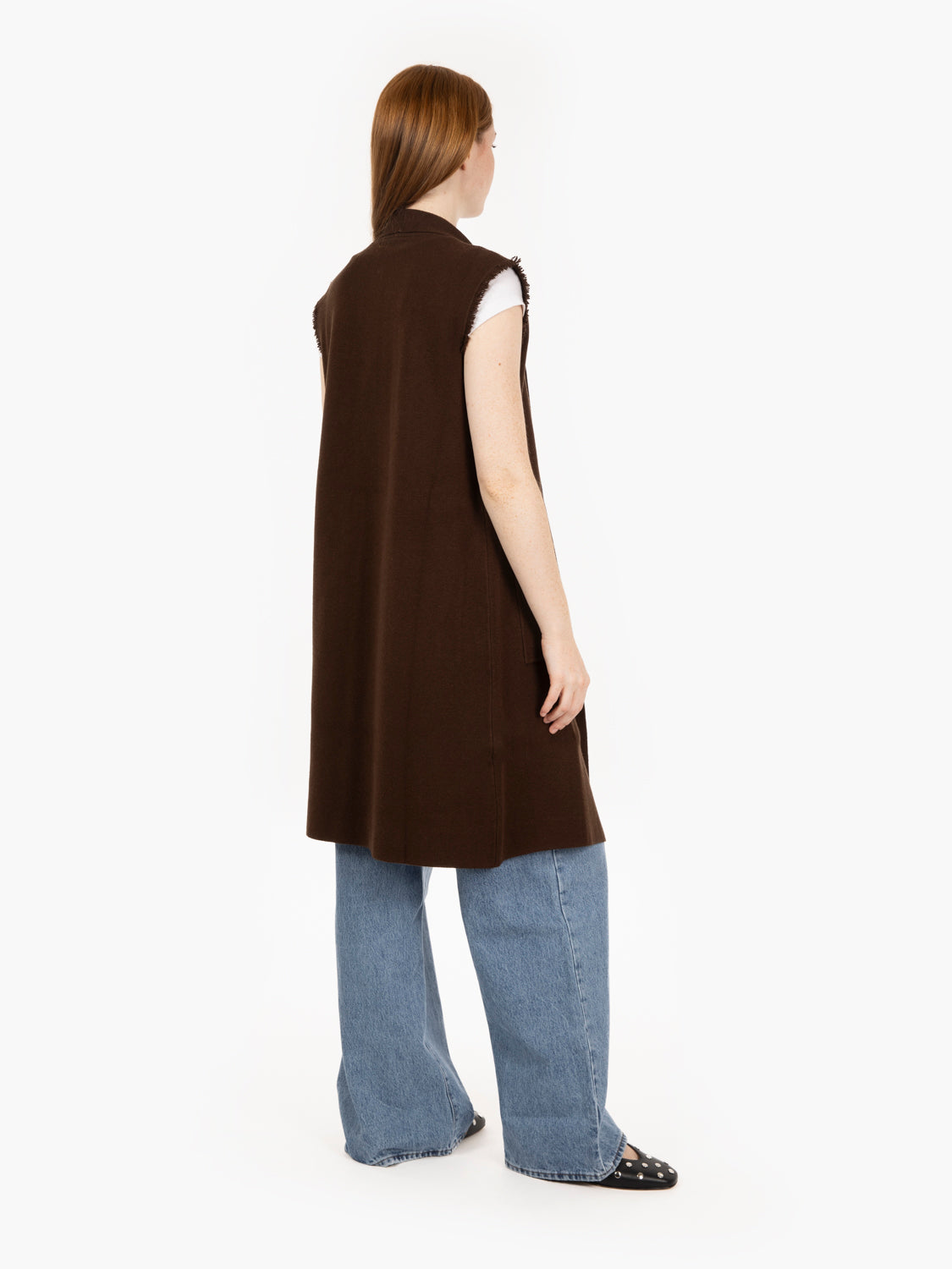 Gilet lungo con tasche nero