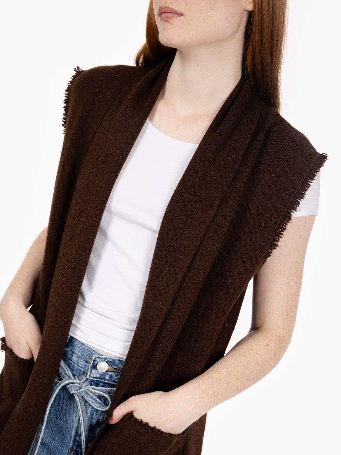 Gilet lungo con tasche nero