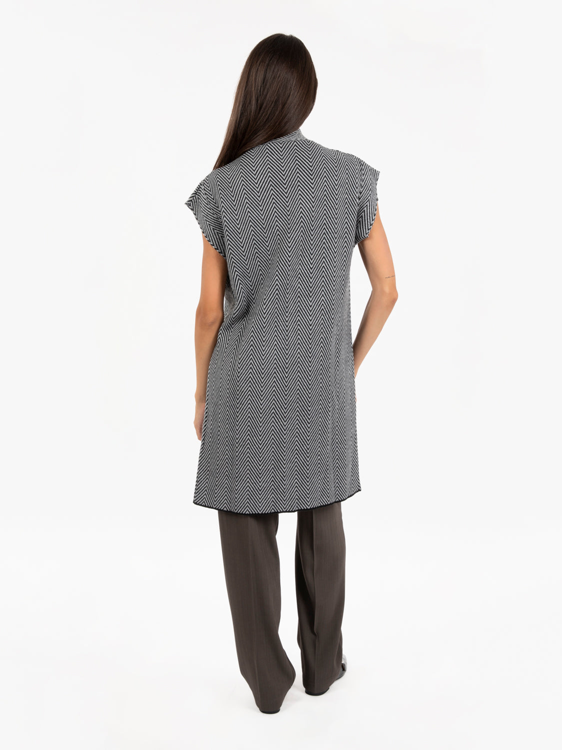 Long black/grey herringbone vest