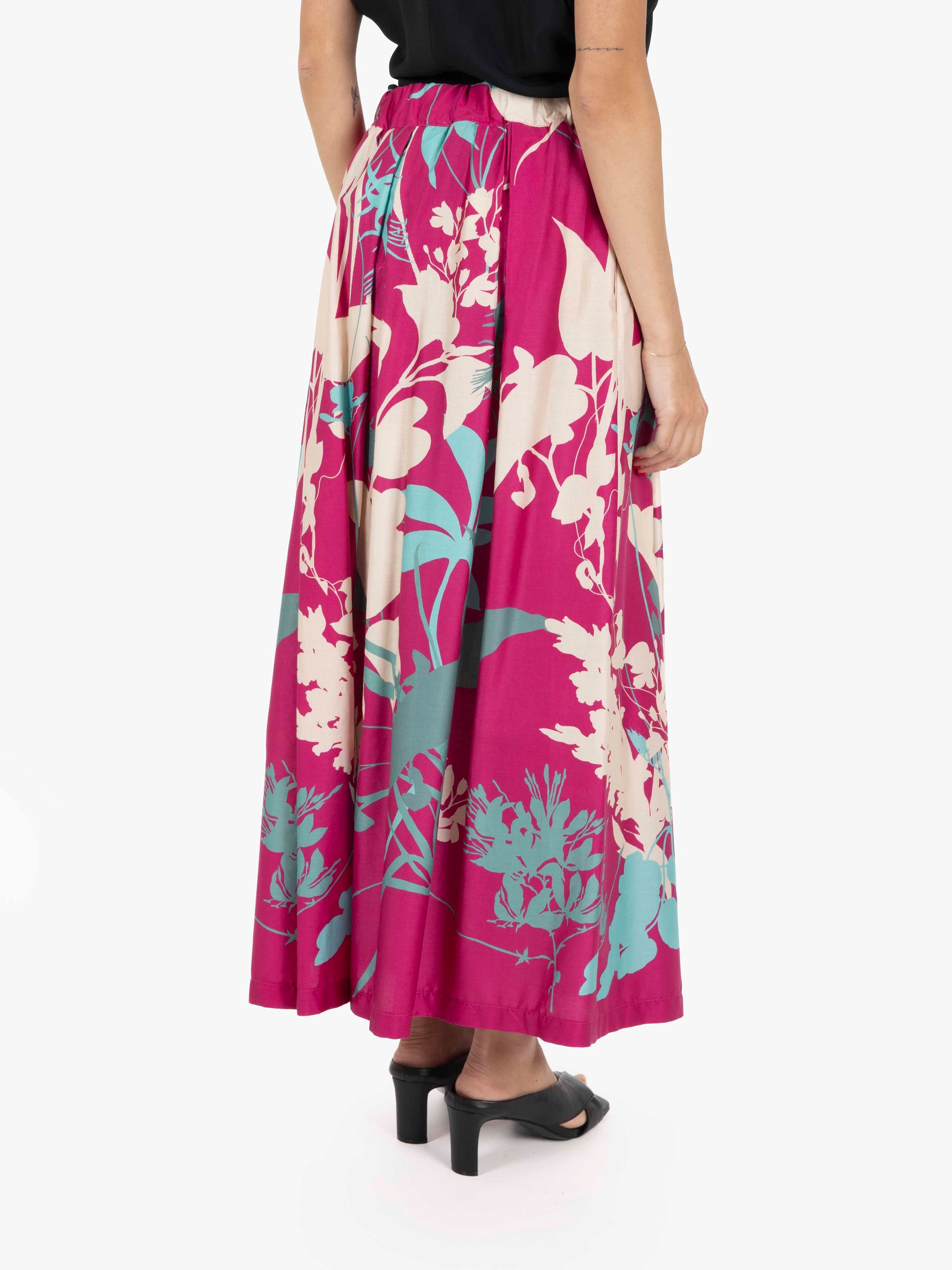 Fuchsia patterned midi skirt