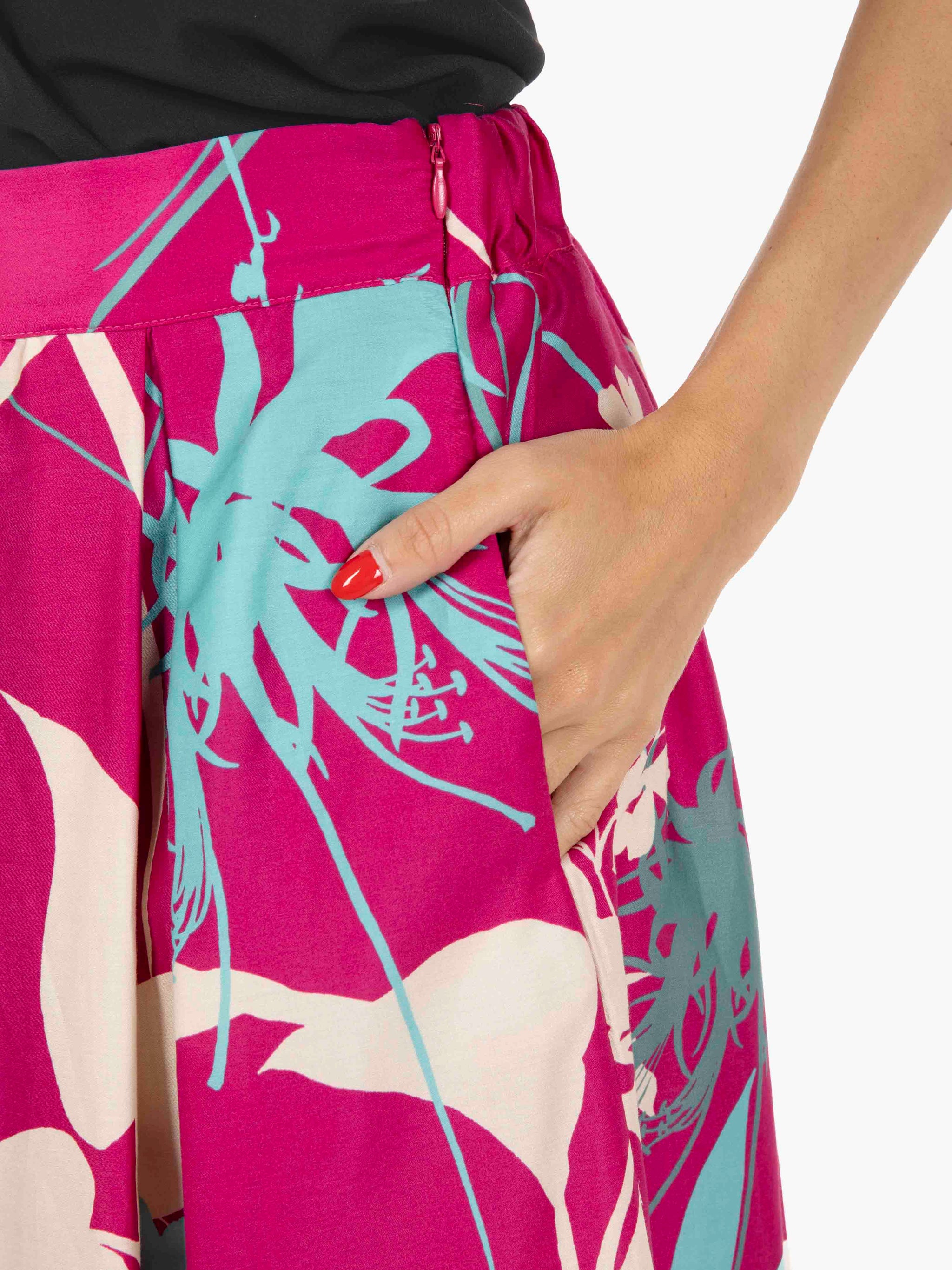 Fuchsia patterned midi skirt