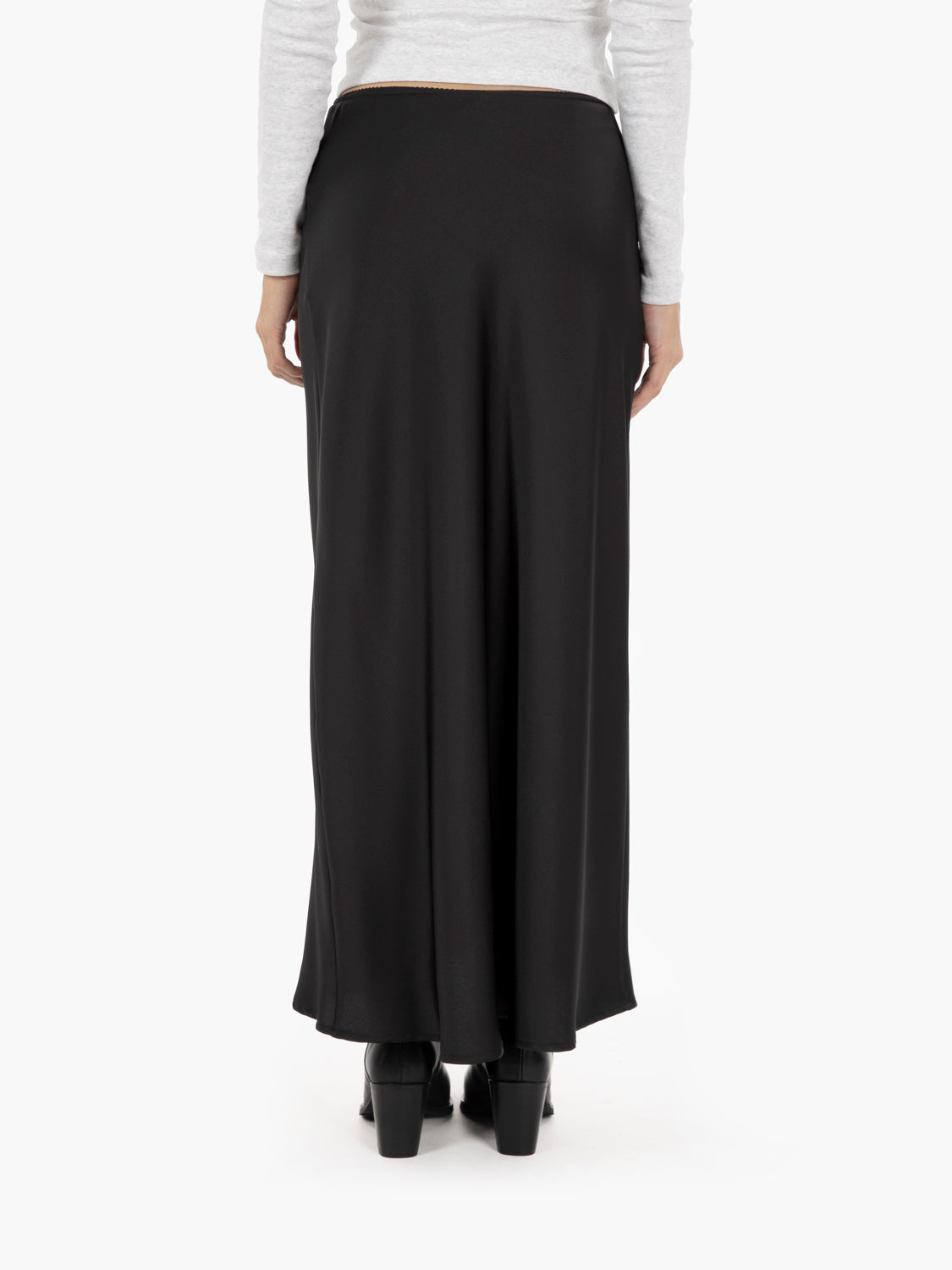 Black satin midi skirt