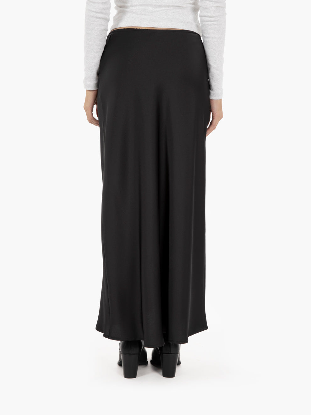 Black satin midi skirt