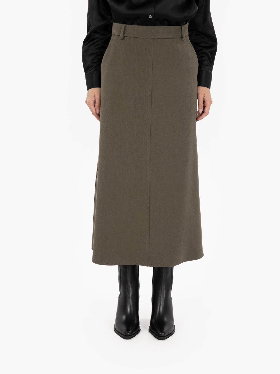 Sabrina green flared midi skirt