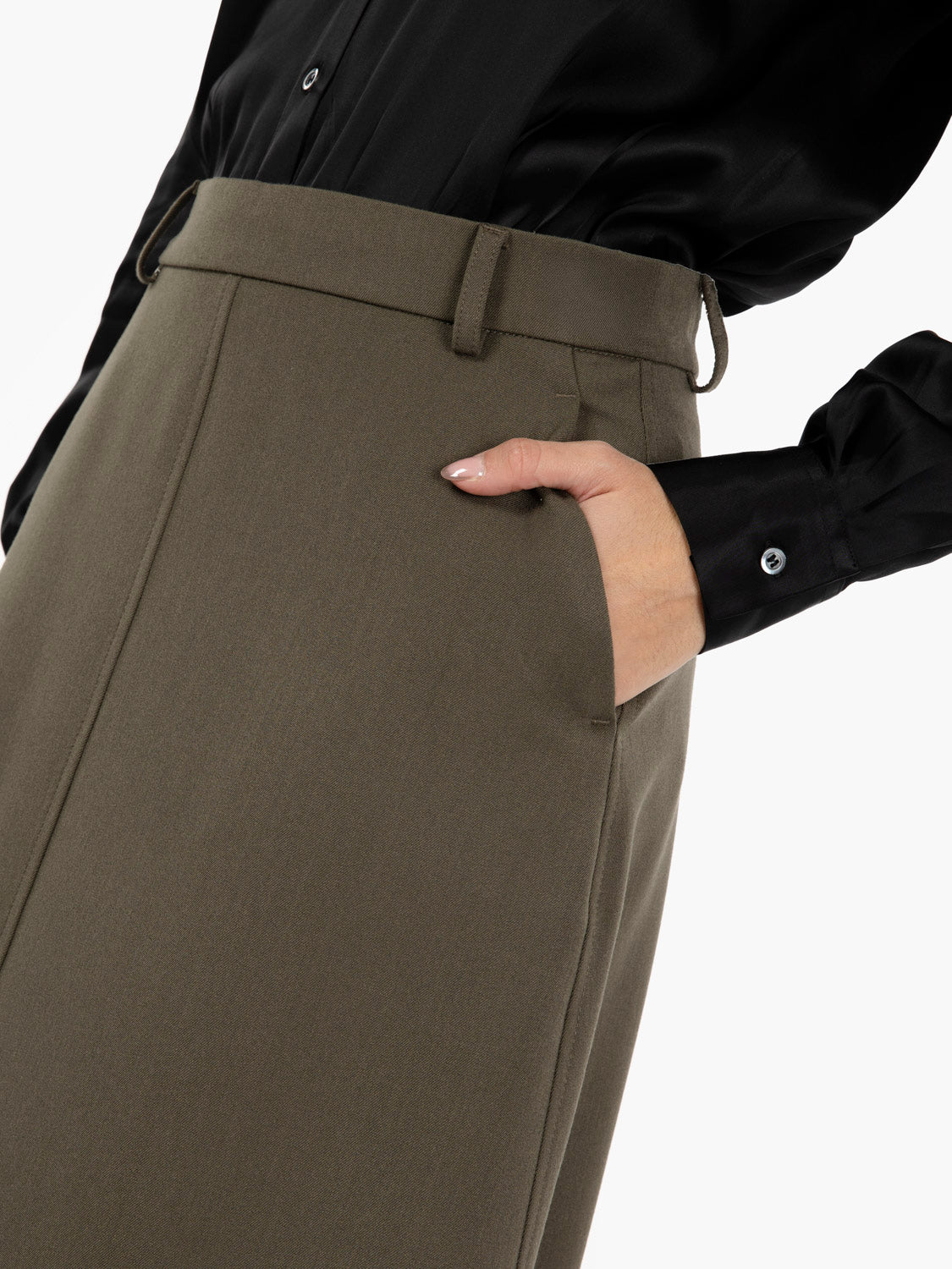 Sabrina green flared midi skirt