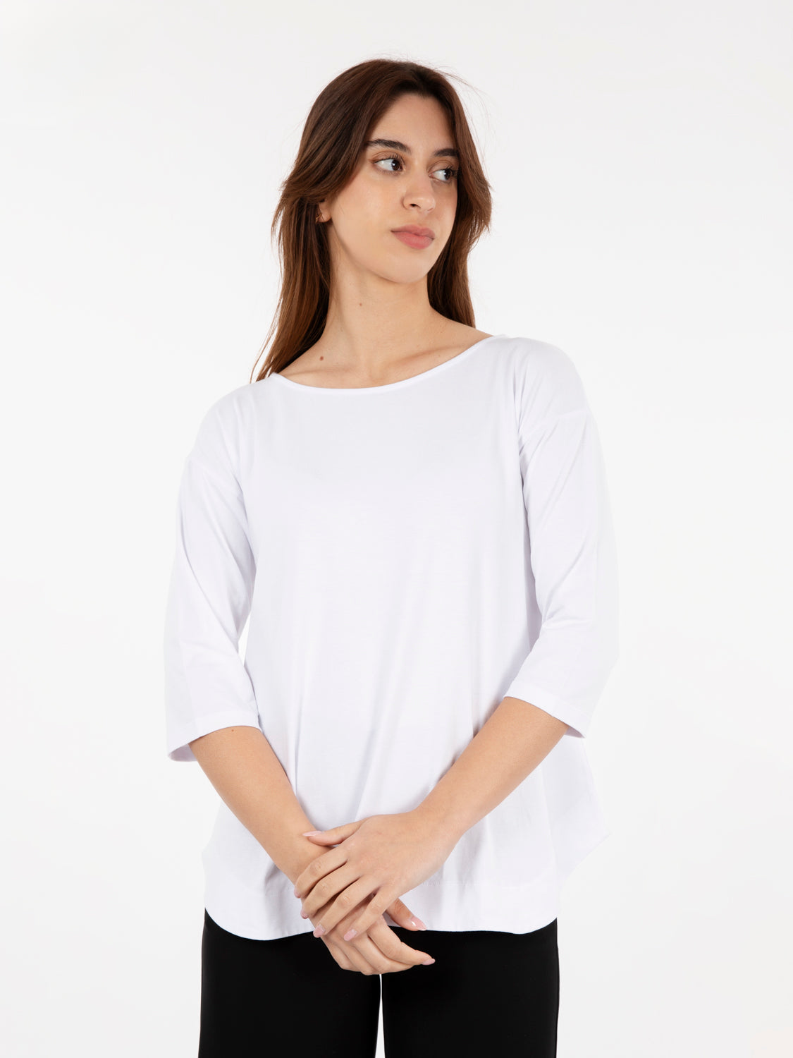 Maglia a 3/4 con scollo a barca bianco