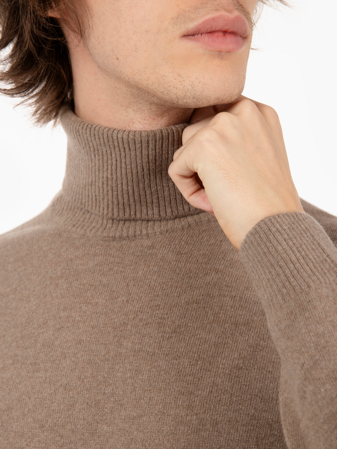 Maglia ciclista rasata in lana merino / cachemire sabbioso