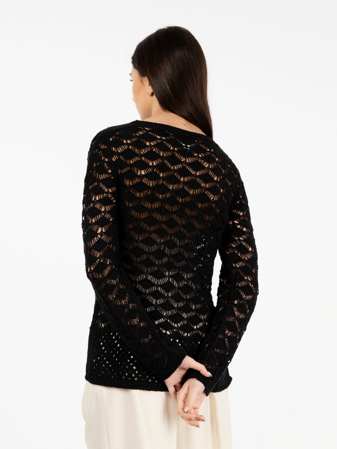 Maglia crochet girocollo nero