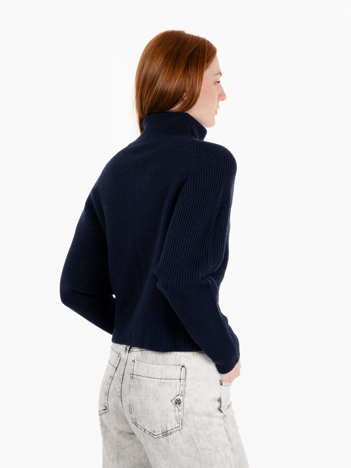 Maglia crop con zip in lana blu