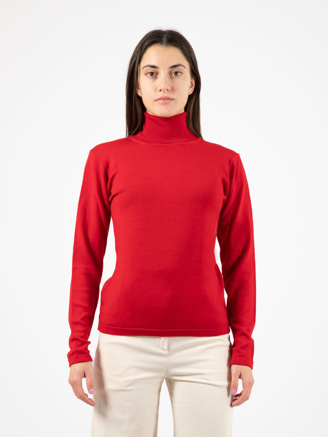 Red wool turtleneck sweater