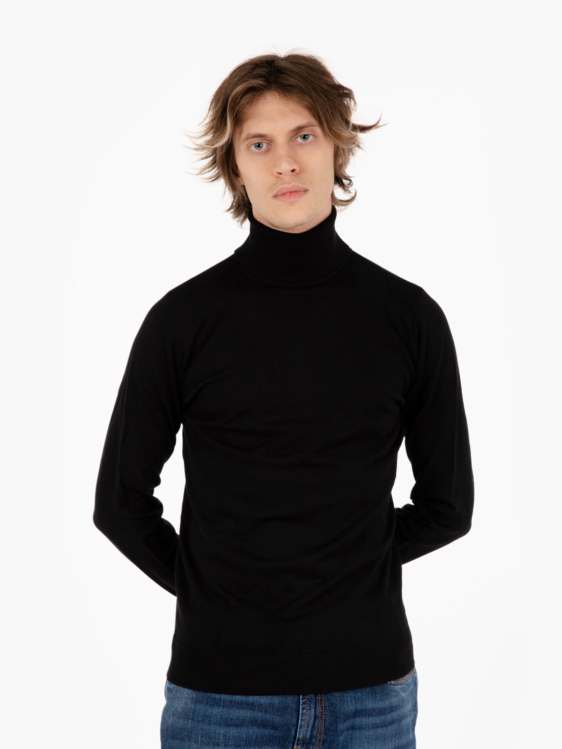 Black turtleneck sweater
