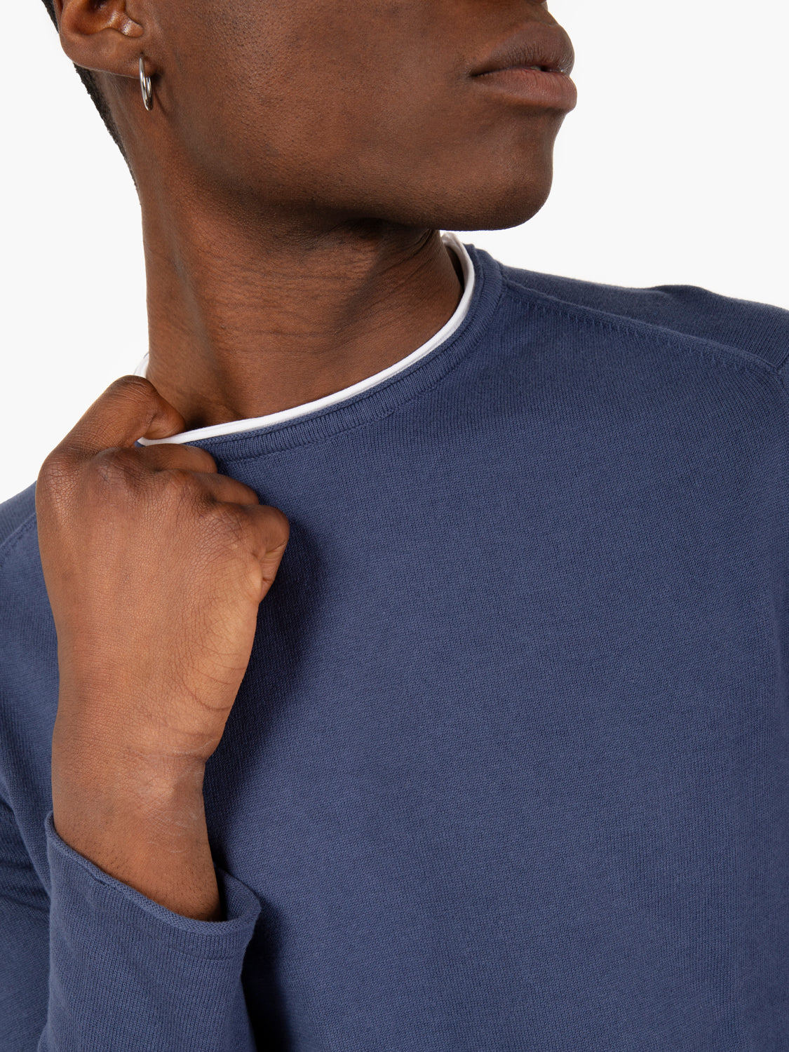 Maglia doppio collo blu denim