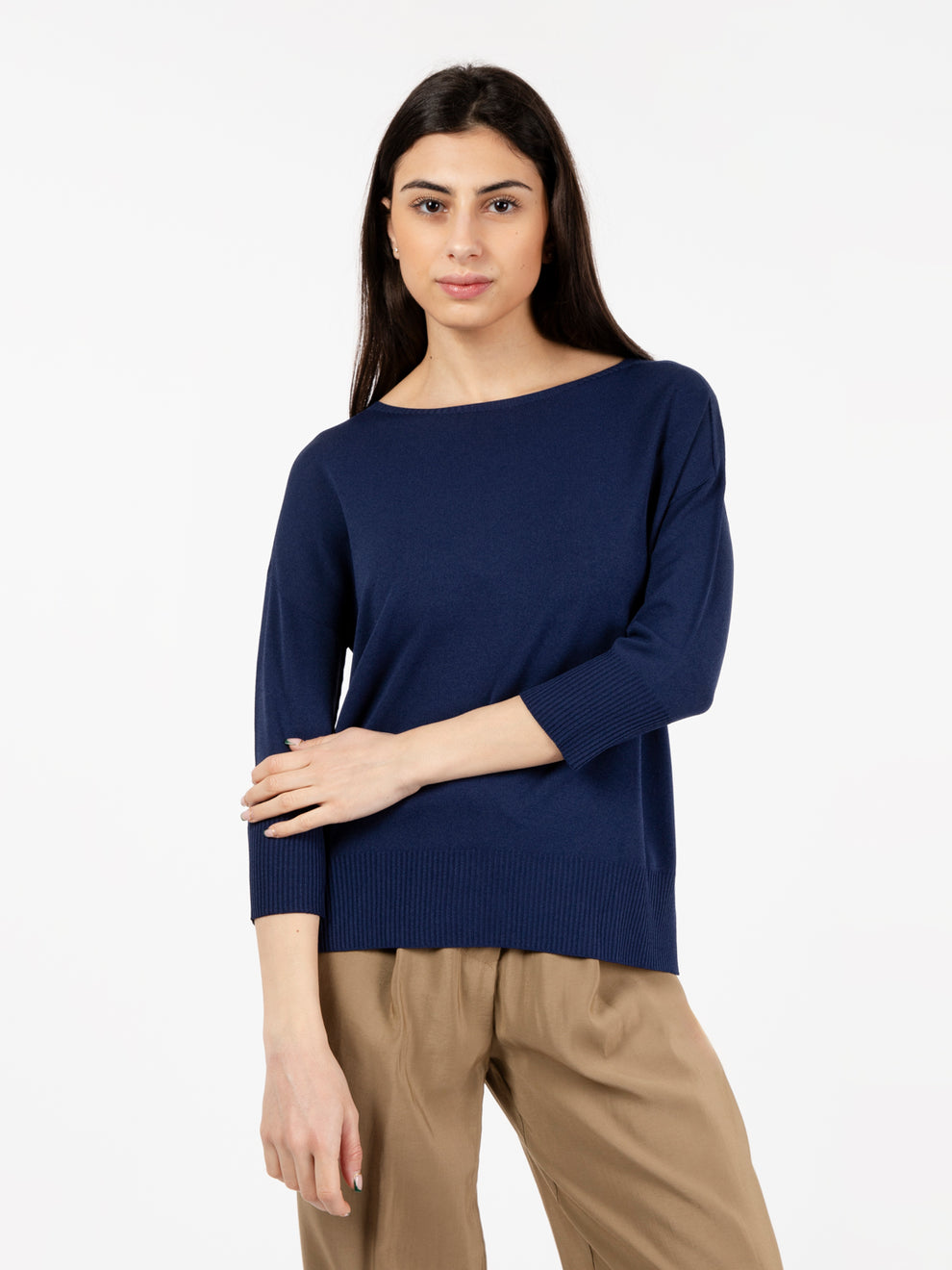 Blue asymmetric bottom sweater